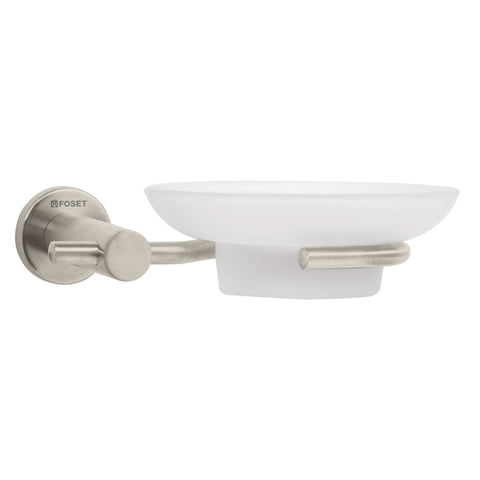 Jabonera metálica satín con plato de vidrio, FOSET ELEMENT | ELA-74N | 49675