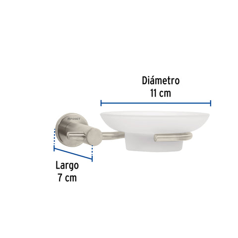 Jabonera metálica satín con plato de vidrio, FOSET ELEMENT | ELA-74N | 49675