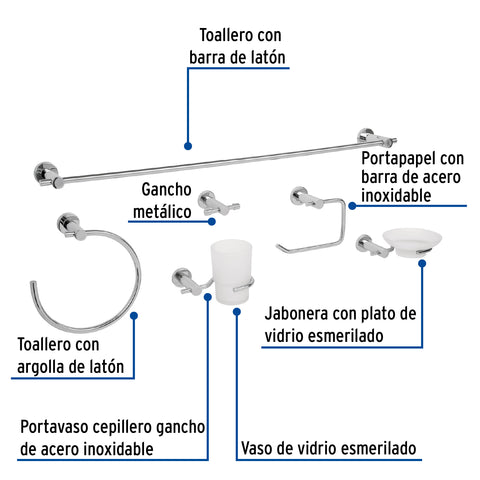 Juego de 6 accesorios para baño acabado cromo, FOSET ELEMENT | ELA-7000 | 49681