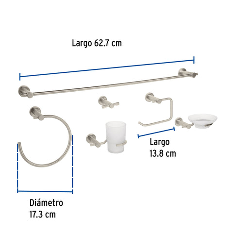 Juego de 6 accesorios para baño acabado satín, FOSET ELEMENT | ELA-7000N | 49682