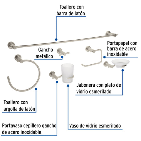 Juego de 6 accesorios para baño acabado satín, FOSET ELEMENT | ELA-7000N | 49682