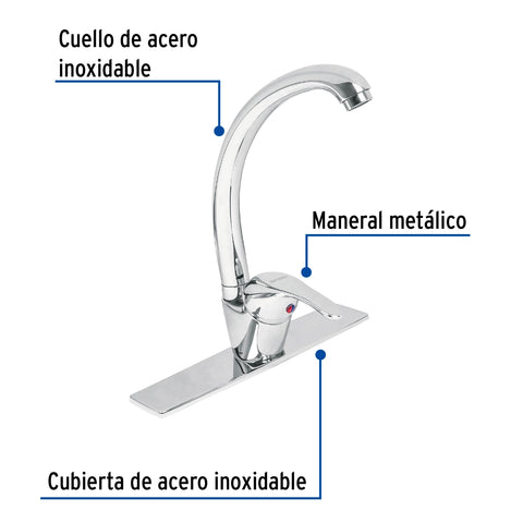 Monomando fregadero cromo, cuello curvo, AQUA | AQF-83 | 49684