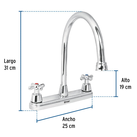 Mezcladora fregadero 8' cromo, cuello largo, cruceta, AQUA | AQF-81 | 49686