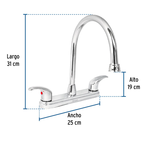Mezcladora fregadero 8' cromo, cuello largo, palanca, AQUA | AQF-82 | 49687