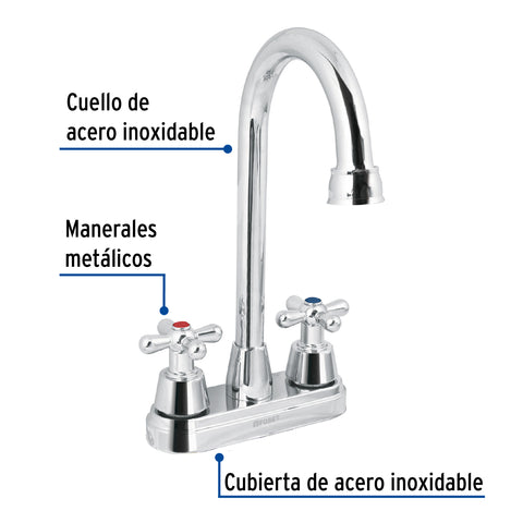 Mezcladora lavabo 4' cromo, tipo bar, cruceta, AQUA | AQM-61 | 49690