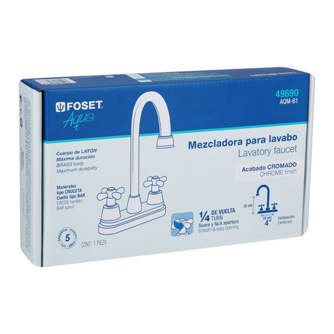 Mezcladora lavabo 4' cromo, tipo bar, cruceta, AQUA | AQM-61 | 49690