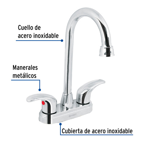 Mezcladora lavabo 4' cromo, tipo bar, palanca, AQUA | AQM-62 | 49691