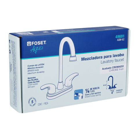 Mezcladora lavabo 4' cromo, tipo bar, palanca, AQUA | AQM-62 | 49691