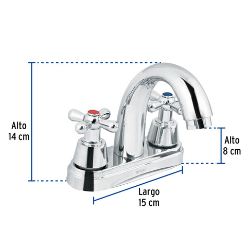 Mezcladora lavabo 4' cromo, nariz curva, cruceta, AQUA | AQM-51 | 49692