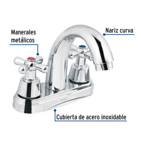 Mezcladora lavabo 4' cromo, nariz curva, cruceta, AQUA | AQM-51 | 49692