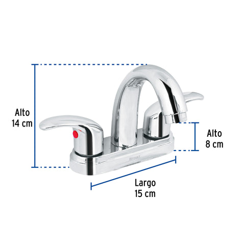 Mezcladora lavabo 4' cromo, nariz curva, palanca, AQUA | AQM-52 | 49693