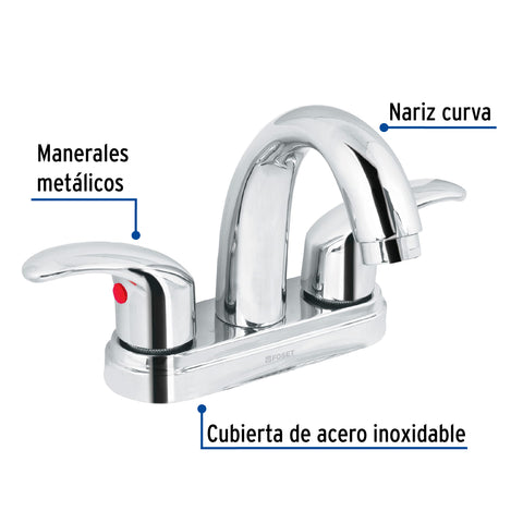 Mezcladora lavabo 4' cromo, nariz curva, palanca, AQUA | AQM-52 | 49693
