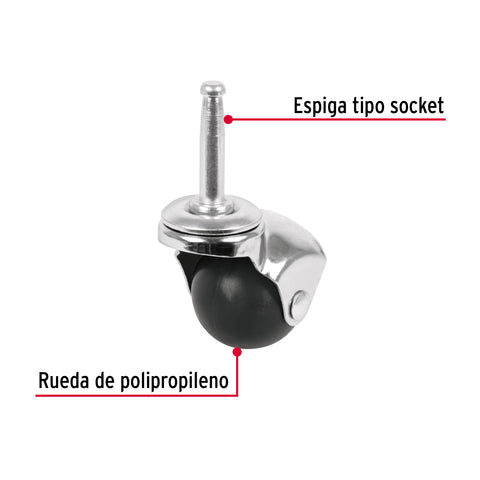 Rodaja esférica, 40 mm con espiga tipo socket, FIERO | RO-40EM | 49694