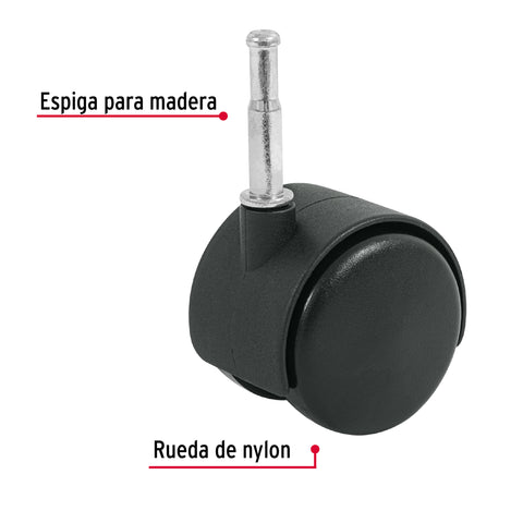 Rodaja tipo yoyo de 50 mm con espiga para madera, FIERO | ROY-50EM | 49699