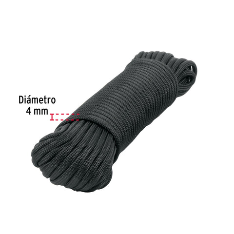 Piola de nylon paracord de 4mm x 15m negro, madeja, FIERO | PIO-415NN | 49703