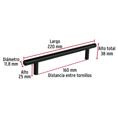 Jaladera de acero, 160mm, línea Cilindro, negro, HERMEX | JAL-0363 | 49733