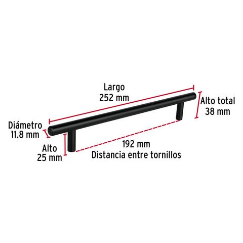 Jaladera de acero, 192mm, línea Cilindro, negro, HERMEX | JAL-0364 | 49734