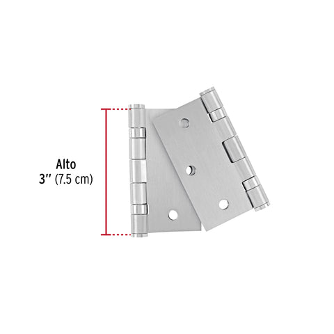 Bolsa c/2 bisagras cuadradas 3', plana, acero inox, HERMEX | BC-304PB | 49738