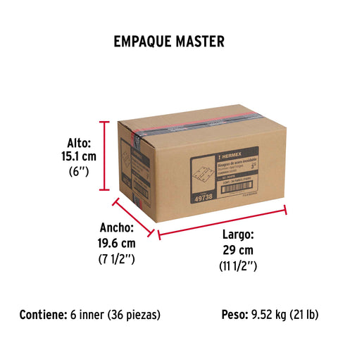 Bolsa c/2 bisagras cuadradas 3', plana, acero inox, HERMEX | BC-304PB | 49738