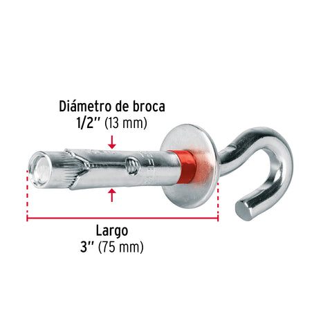 Caja con 25 taquetes expansivos 12x75 mm con armella abierta | TAE-12X70AG | 49747