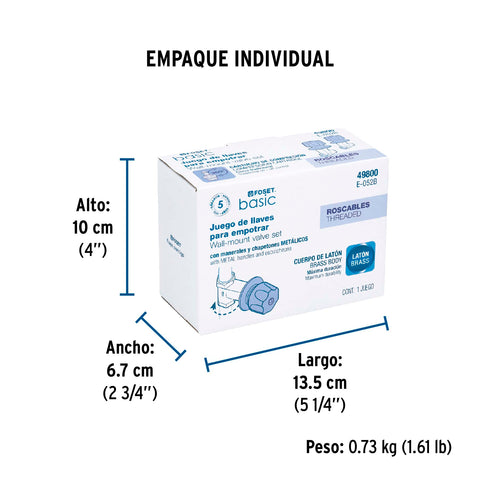 Juego llaves empotrar roscables, maneral metálico, BASIC | E-052B | 49800