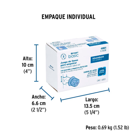 Juego llaves empotrar soldables, maneral metálico, BASIC | E-652B | 49801