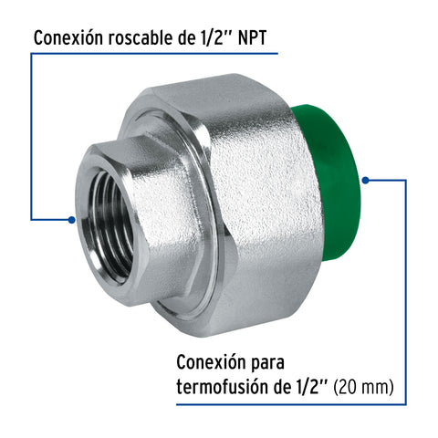 Tuerca unión PPR, mixta inserto metálico, 1/2', FOSET | CV-981 | 49816