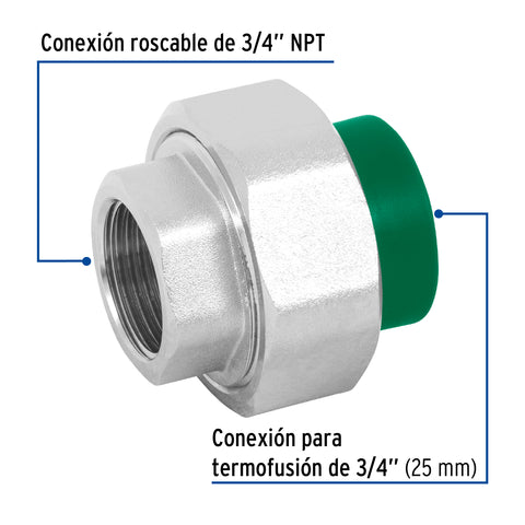 Tuerca unión PPR, mixta inserto metálico, 3/4', FOSET | CV-982 | 49817