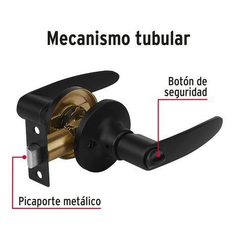 Cerradura de manija 'Turín' p/baño, negro, cilindro latón | CEMA-6B | 49853