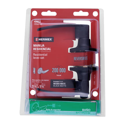 Cerradura de manija 'Turín' p/baño, negro, cilindro latón | CEMA-6B | 49853