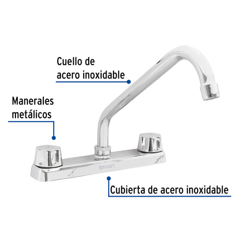 Mezcladora 8' fregadero cromo, cuello largo,compresión,BASIC | F-318-C | 49858