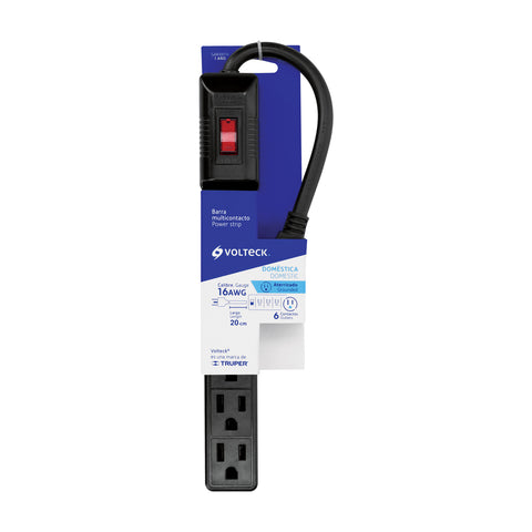 Multicontacto 16 AWG doméstico económico 6 entradas, negro | MUL-6EN | 49860