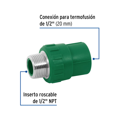 Adaptador PPR 1/2' macho con inserto metálico, FOSET | CV-611 | 49879