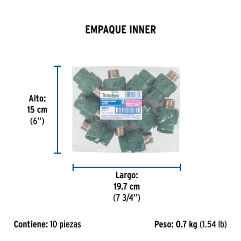 Adaptador PPR 1/2' macho con inserto metálico, FOSET | CV-611 | 49879