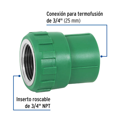 Adaptador PPR 3/4' hembra con inserto metálico, FOSET | CV-602 | 49886