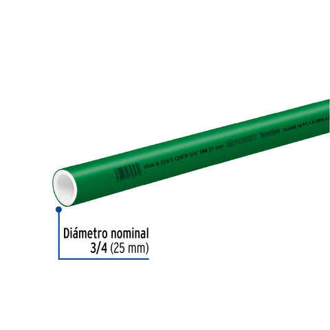 Tubo de 25mm (3/4') PPR hidráulico, 4m, 0.9kg, FOSET | CV-002 | 49898
