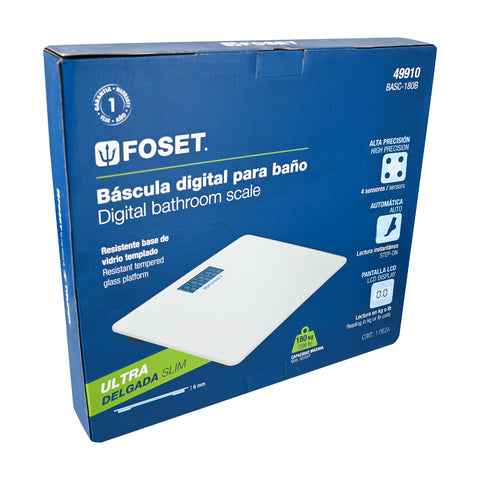 Báscula digital para baño, hasta 180 kg, FOSET | BASC-180B | 49910