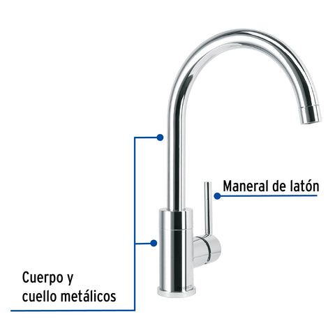 Monomando cromo cuello alto para fregadero, FOSET ELEMENT | ELF-83 | 49915