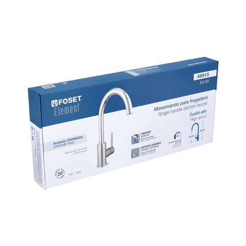 Monomando cromo cuello alto para fregadero, FOSET ELEMENT | ELF-83 | 49915