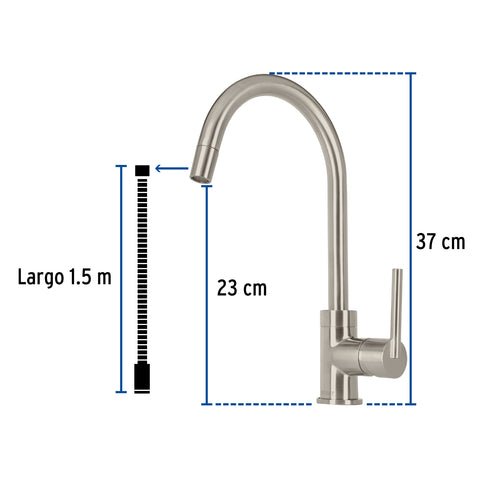 Monomando satín nariz retráctil para fregadero, ELEMENT | ELF-82N | 49920