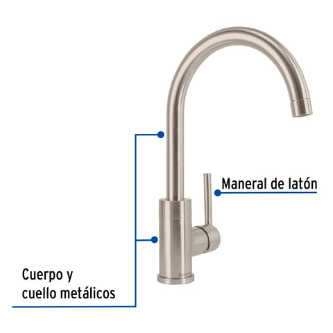 Monomando satín cuello alto para fregadero, FOSET ELEMENT | ELF-83N | 49921