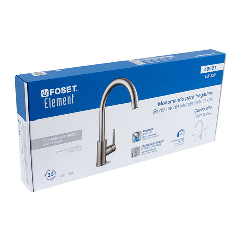 Monomando satín cuello alto para fregadero, FOSET ELEMENT | ELF-83N | 49921