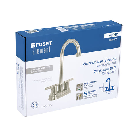 Mezcladora satín 4' para lavabo cuello tipo bar, ELEMENT | ELM-43N | 49942