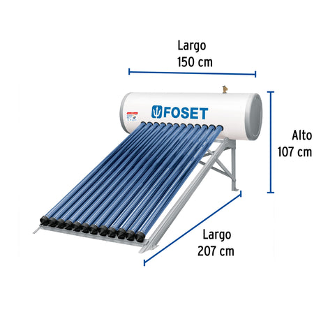 Calentador solar HeatPipe, 12 tubos, 150L, 4 personas, FOSET | CALE-12HS | 49965