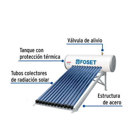 Calentador solar HeatPipe, 12 tubos, 150L, 4 personas, FOSET | CALE-12HS | 49965
