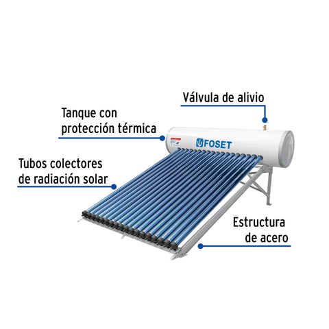 Calentador solar HeatPipe, 18 tubos, 200L, 5 personas, FOSET | CALE-18HS | 49966