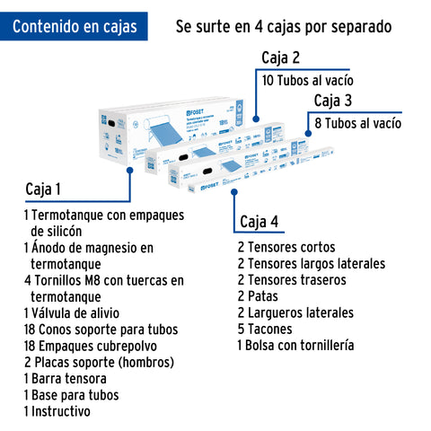 Calentador solar HeatPipe, 18 tubos, 200L, 5 personas, FOSET | CALE-18HS | 49966