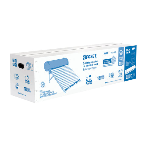 Calentador solar HeatPipe, 18 tubos, 200L, 5 personas, FOSET | CALE-18HS | 49966