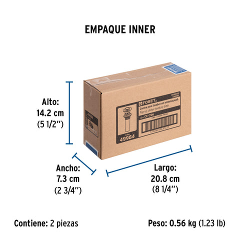 Contra p/lavabo con rebosadero, sistema push, cromo, 1-1/4' | CE-206 | 49984