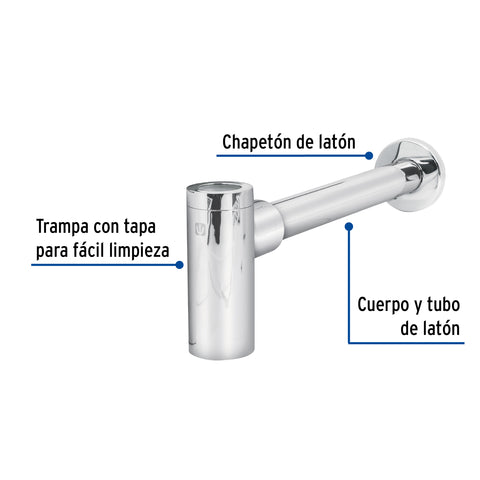 Céspol de bote minimalista 1 1/4', cromo, para lavabo, FOSET | CE-212 | 49987